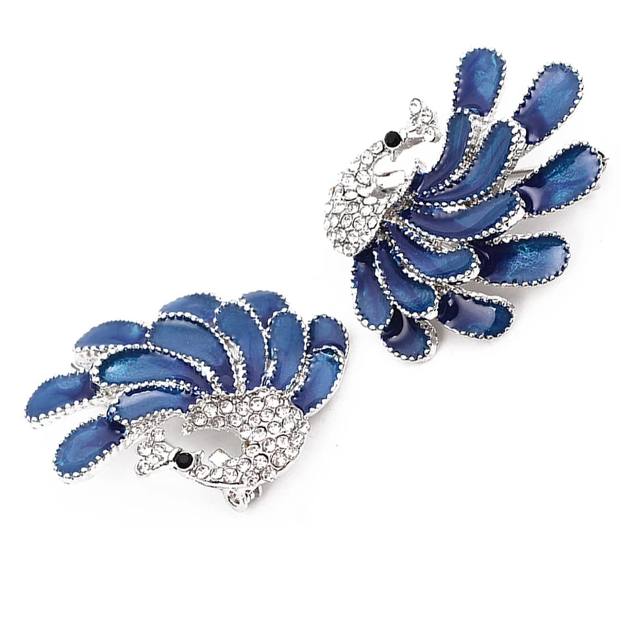Charming Crystal Blue Peacock Collar Brooch Pins Broche Fashion Women Party Accessories Creative Jewelry Lovers Gift XZ004 | Украшения и