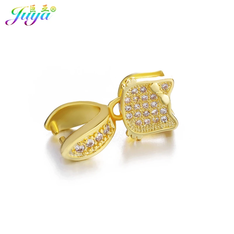Gold Juya DIY серьги, основные ювелирные изделия, ручная работа, зажим для байки, бусина с зажимом, колпачки, аксессуары для женщин, кристалл, агат, изготовление ювелирных изделий - Цвет: Gold