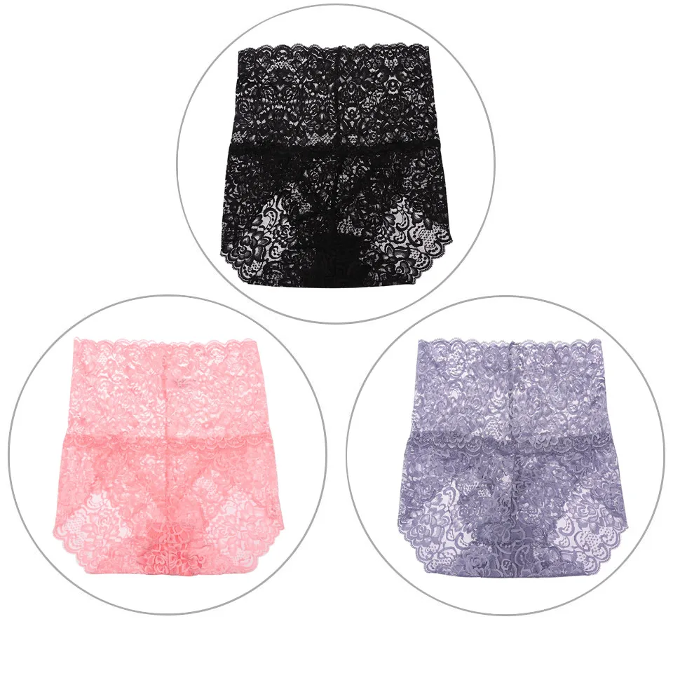 Black X-pink Violet 3 шт./лот, женские трусики, кружевное нижнее белье, высокая талия, сексуальные бесшовные трусы, женские, XXXL, нижнее белье больших размеров, полностью кружевное, дышащее, новинка - Цвет: Black X-pink Violet