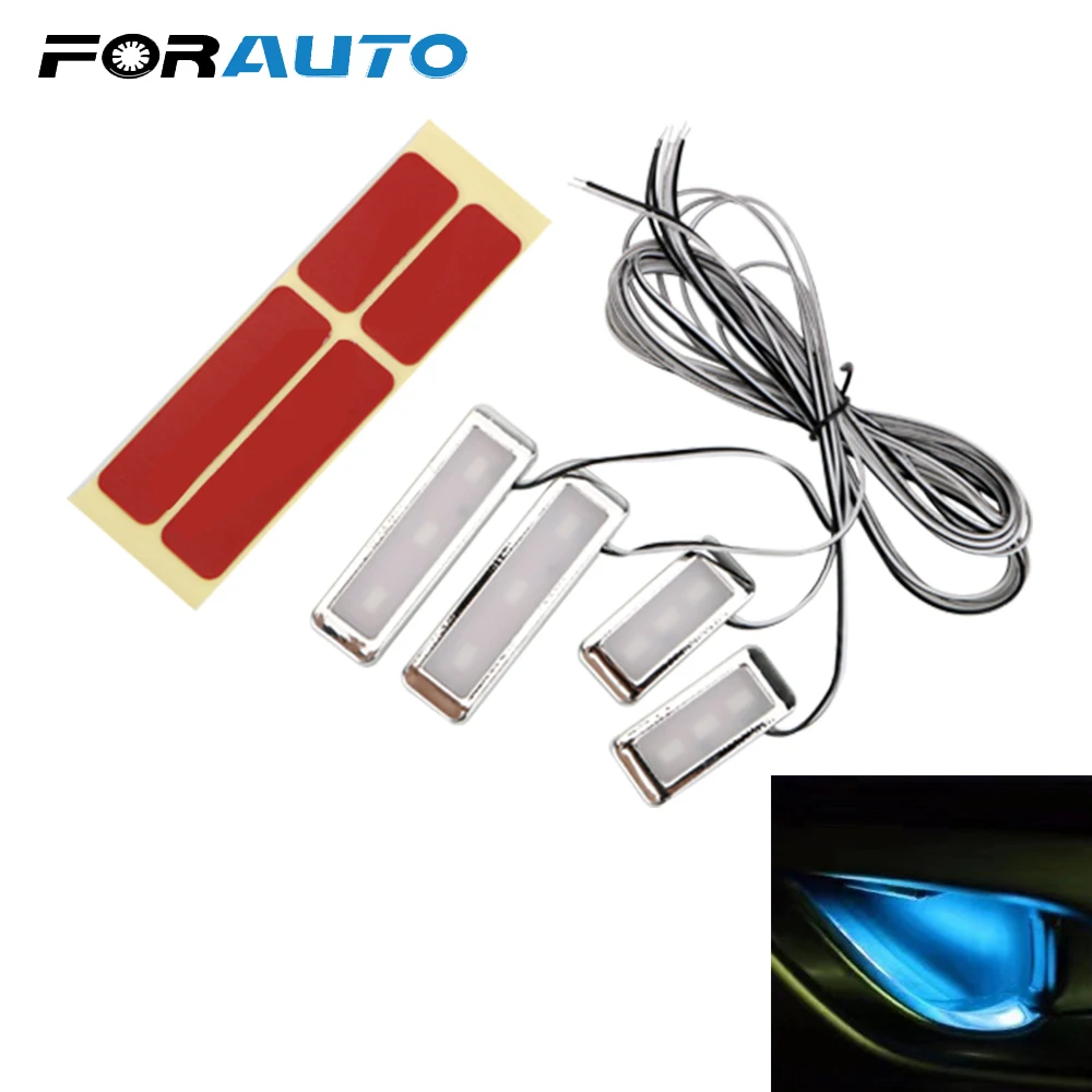 

FORAUTO 3 LEDs Cool Door Handle Lighting Decorative Auto Interior Lamp Armrest Inner Bowl Lights 4pcs Universal