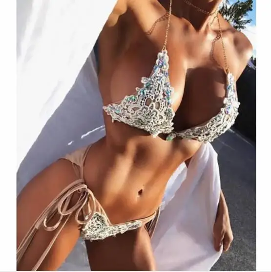 2018 Высокое качество Diamond Rhinestone Бикини купальник сексуальный Для женщин бинты Biquini