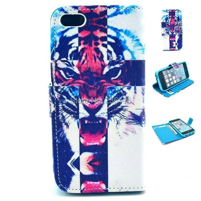 Tiger Mouth Pattern PU Leather Case with Stand Cover for Apple iPhone 5 5S Shell |