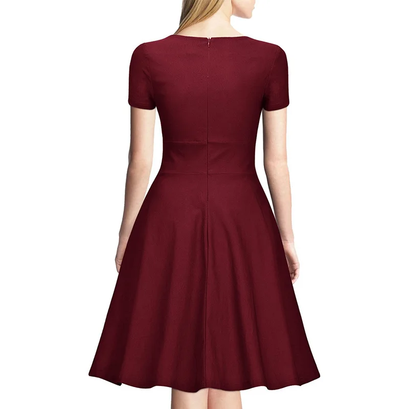 Sea Breeze Brand Summer 2017 new women fashion Brief Solid short sleeve Zippers Empire Big swing Ball Gown party Dress wine Red | Женская