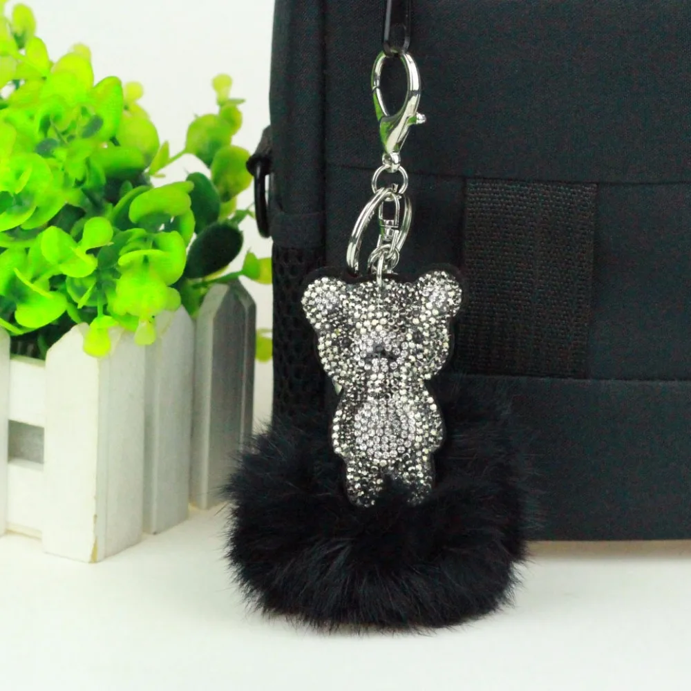 2017 модные ювелирные изделия милый мех Женская цепочка для ключей медвежонок