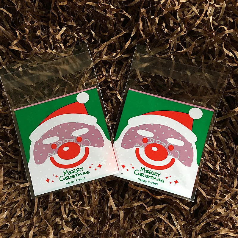 100 шт пищевые упаковочные мешки для печенья зеленый Санта Клаус Печать