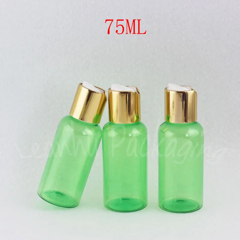 

75ML Green Round Plastic Bottle Disc Top Cap , 75CC Lotion / Shampoo Packaging Bottle , Empty Cosmetic Container ( 50 PC/Lot )