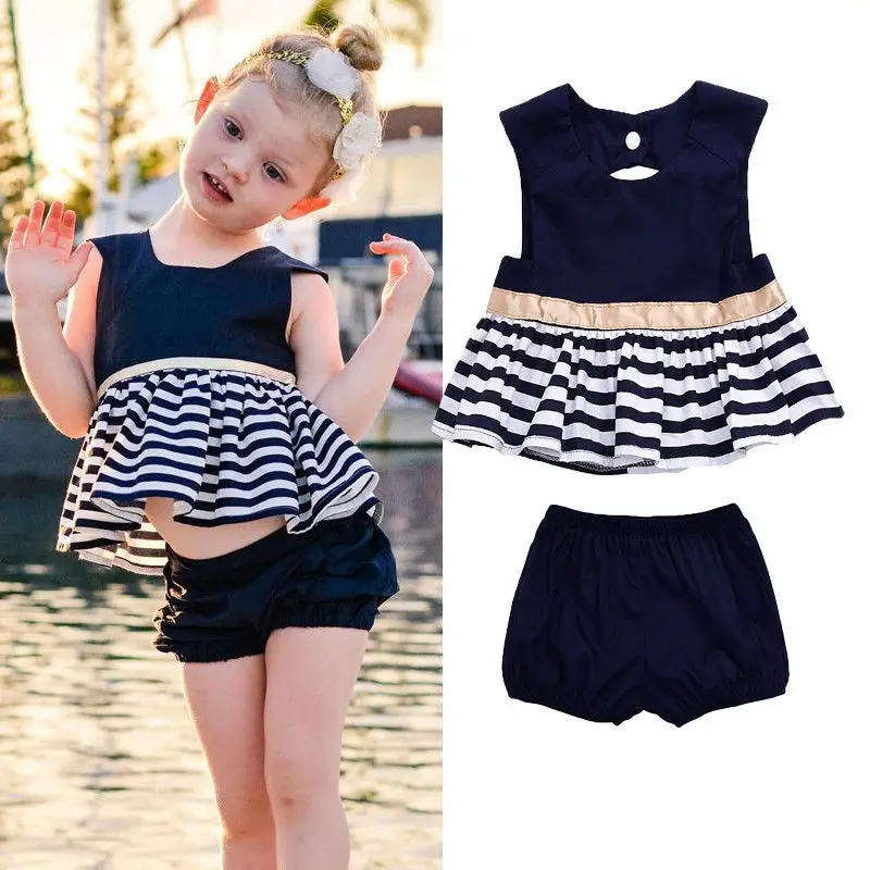 Бренд Pudcoco/2017 г. Летняя одежда для новорожденных девочек темно синее платье Топ +