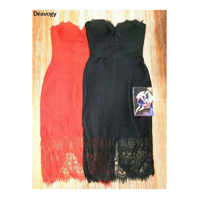 Женское кружевное платье без бретелек Deavogy красное вечернее летнее | Женская