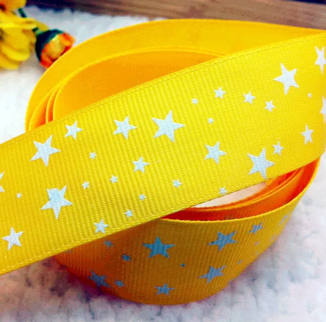color 7 yellow Ширина "(25 мм), темно-синяя лента с принтом в виде звезд, корсажная лента из полиэстера, аксессуары для волос, Подарочная посылка - Цвет: color 7 yellow