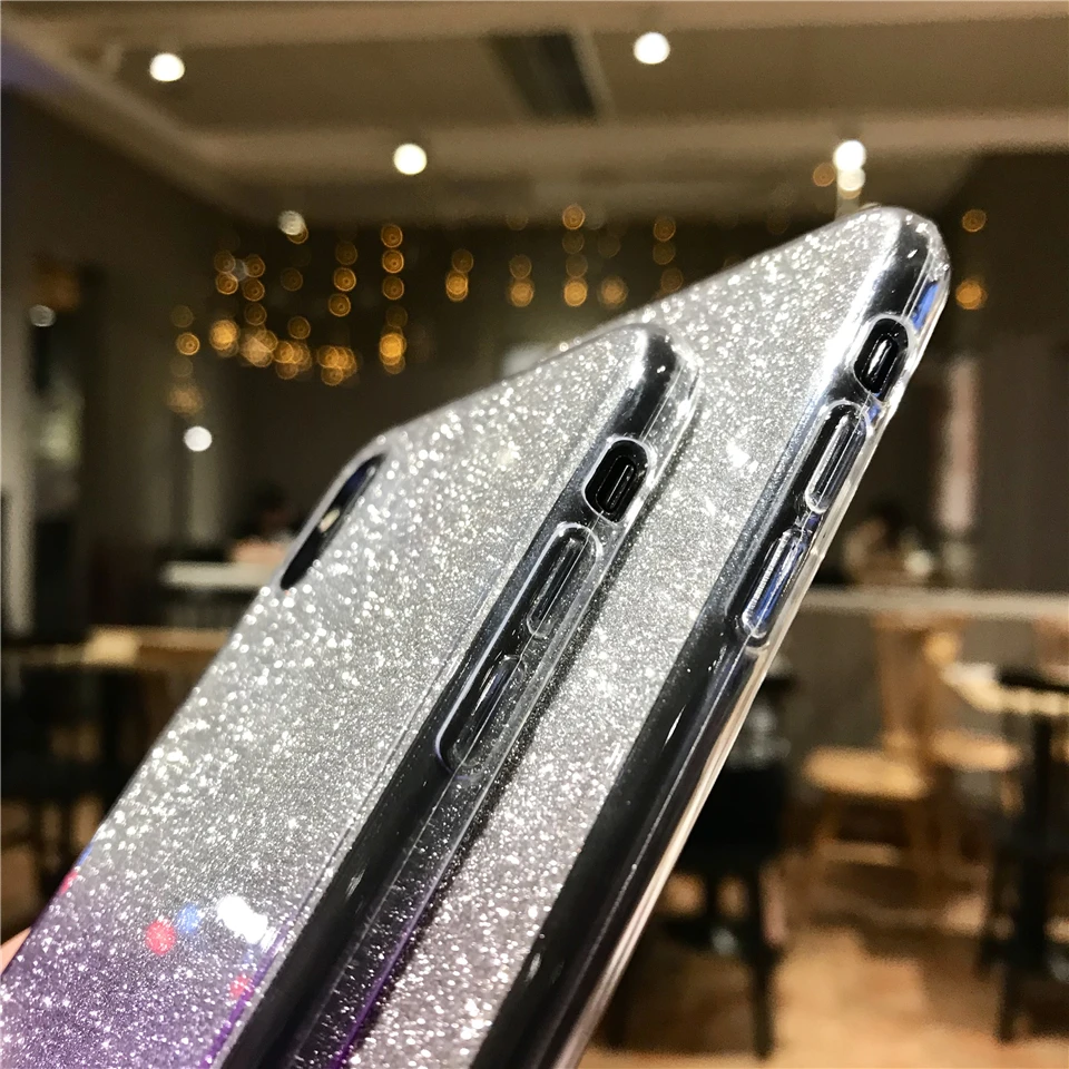 Силиконовый Блестящий Радужный чехол для iphone X XR XS MAX 6 6s 7 8 Plus Huawei P20 Lite P10 Mate 10 9 Honor 7X