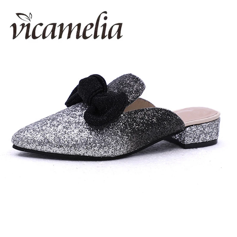 Vicamelia/Закрытые полушлепанцы женские летние новые корейские сандалии с бантиком и