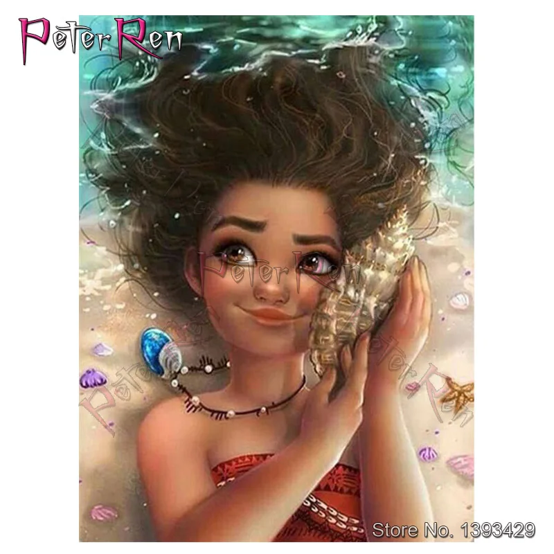 

Full square Diamond Painting Cartoon moana Maui girl ocean Diy round Diamond Embroidery Resin Cross Stitch 5d Crystal Needlework