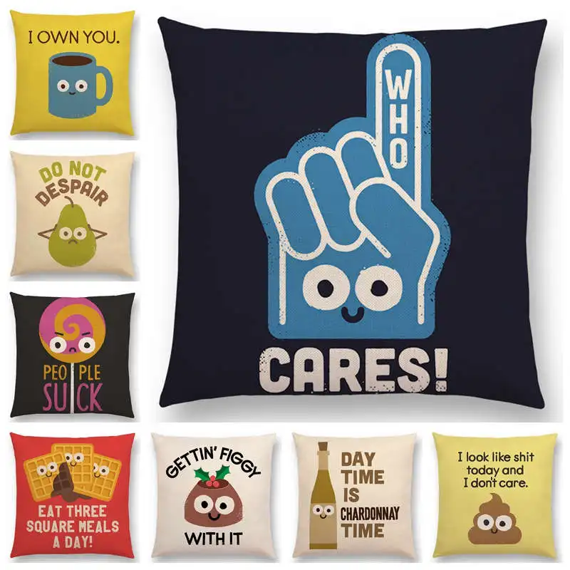 

Funny Phrase Cartoon Cushion Cover Happy Days Beer Bread Boomerang Rainbow Cute Food Tool Book Sofa Throw Pillow Case