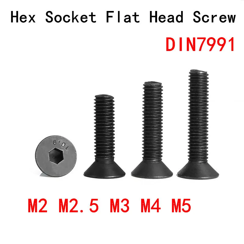 DIN7991 Шестигранная головка с плоской головкой винт M2/M2.5/M3/M4/M5* 3/4/5/6/8/10/12/16/20/30/40/50 мм черный потайной болт Grade10.9