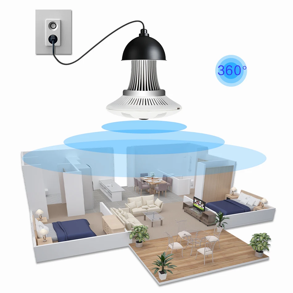 Hiseeu 360 градусов Беспроводной IP Камера лампочки Fisheye Умный дом CCTV 3D VR 1.3mp домашней