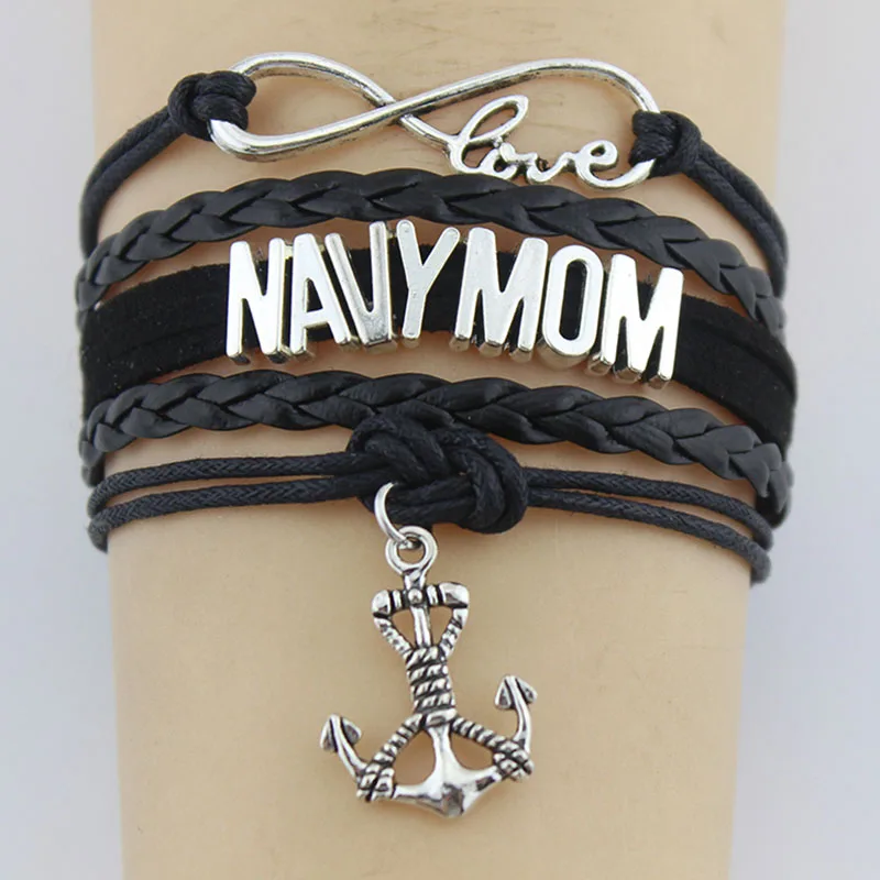 Браслет Infinity Love Navy Mom кожаный плетеный браслет ручной работы с якорем на заказ для