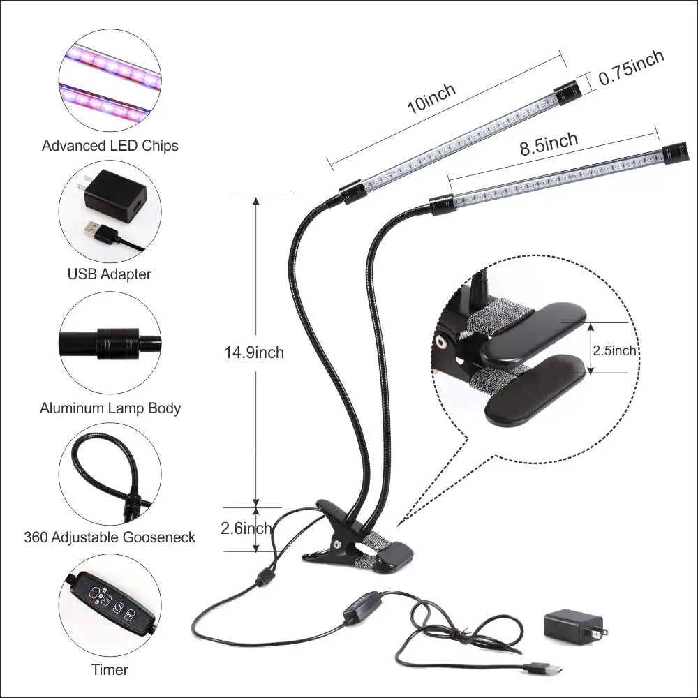 20 Вт Светодиодная лампа для выращивания растений с двойной головкой функцией