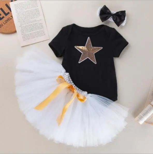 

New Baby Girl Clothes Born Baby 0-2 Year Birthday Outfits Infant Clothing Baby Sets Romper+Headband+Tutu Skirt Baby Suits