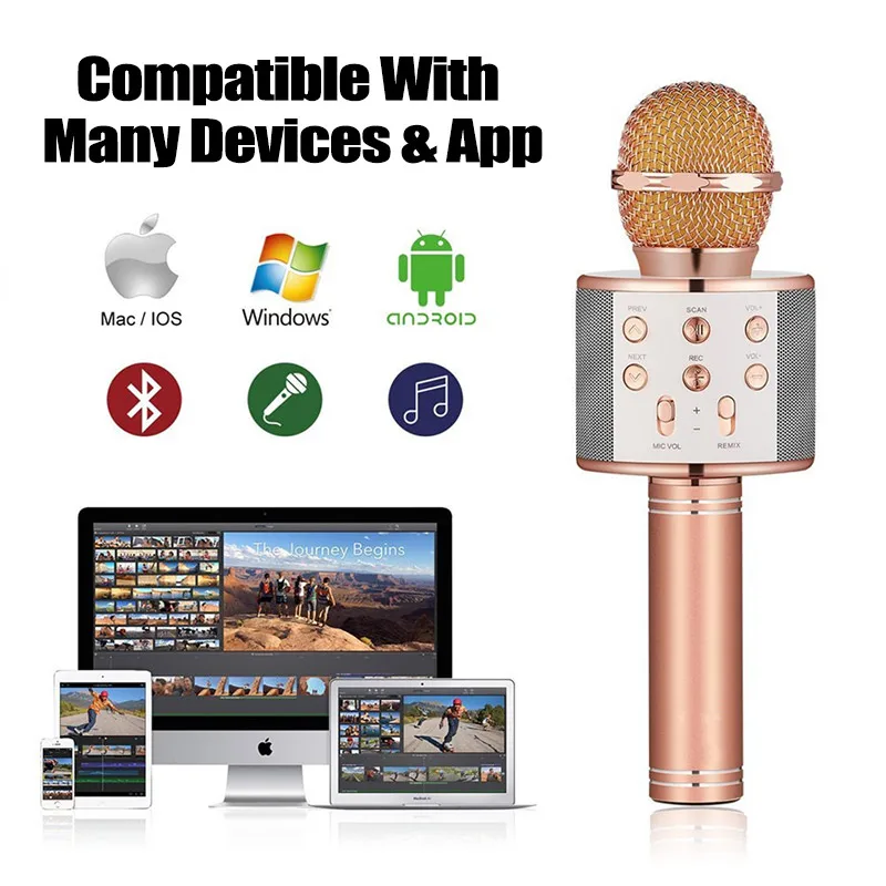 Беспроводной Bluetooth микрофон WS858 Профессиональный конденсатор ручной караоке KTV