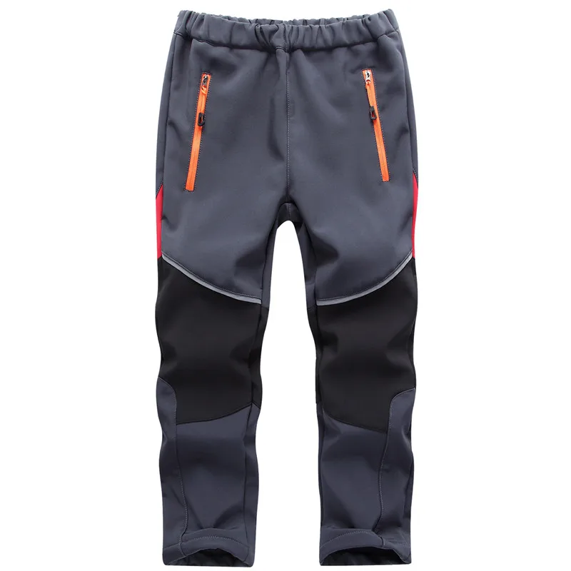 gray and black Осень-зима, Походные штаны для мальчиков и девочек, флисовые брюки для улицы, водонепроницаемые, ветрозащитные, термо штаны для кемпинга, лыжного альпинизма - Цвет: gray and black
