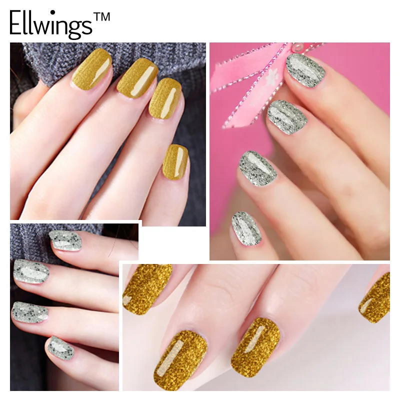 Ellwings 1 шт. золотой и серебряный алмазный Гибридный гвоздь гель Лак Блеск УФ-гель