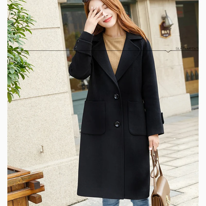 Осенне зимнее женское пальто ветровка из шерсти длинное теплое большого размера