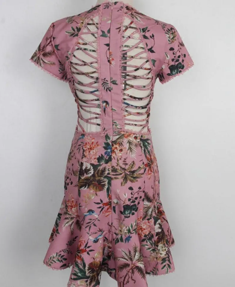 Женское платье с оборками и юбкой годе винтажное цветочным принтом кружевное