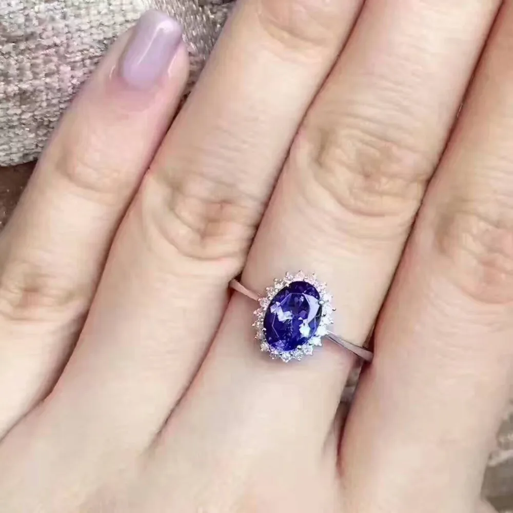 Кольцо женское из серебра 925 пробы с натуральным синим танзанитом|tanzanite stone ring|jewelry