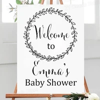 Laurel Wreath Baby Shower Welcome Sign Stickers Removable DIY Vinyl Decals Custom Name Welcome Decal for Wooden Board Z888