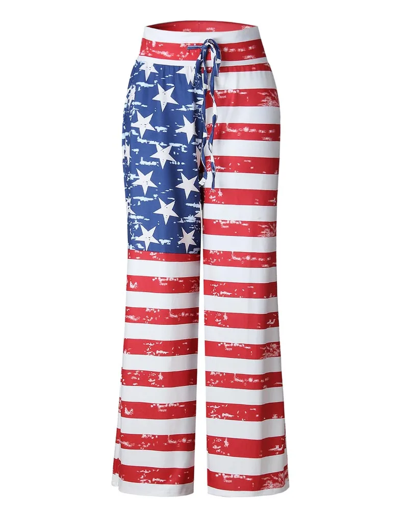 Hitmebox 2019 Модные женские широкие брюки с американским флагом повседневные
