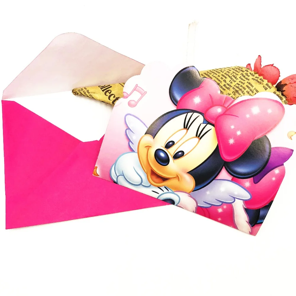 6 шт. Розовый Минни Мышь День рождения Приглашения идеи Baby Shower сувениры вечерние