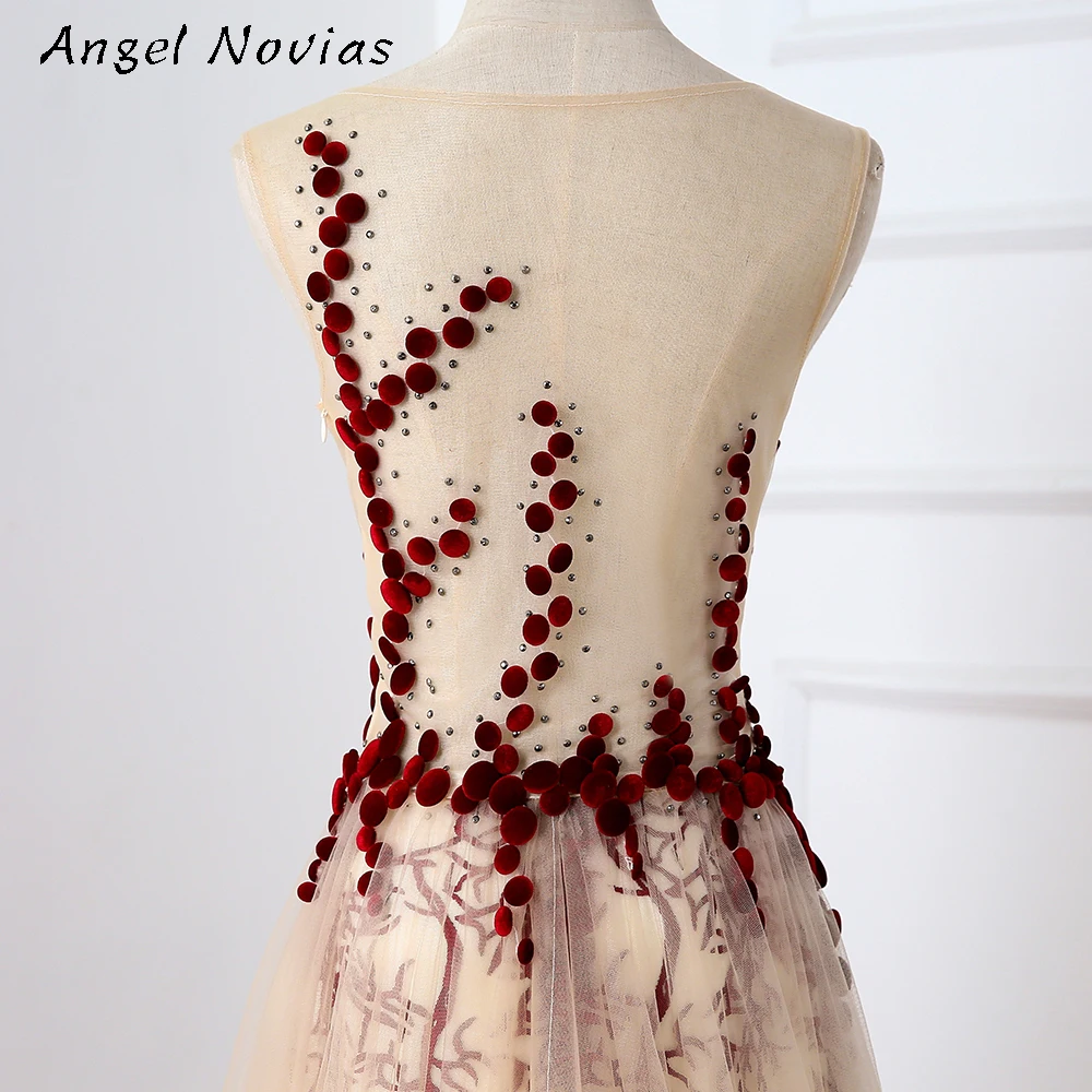 

Elegant Long Champagne and Burgundy Evening Dress 2020 Women Sheer Back Dubai Arabic Prom Gown Floor Length Vestidos Para Festa