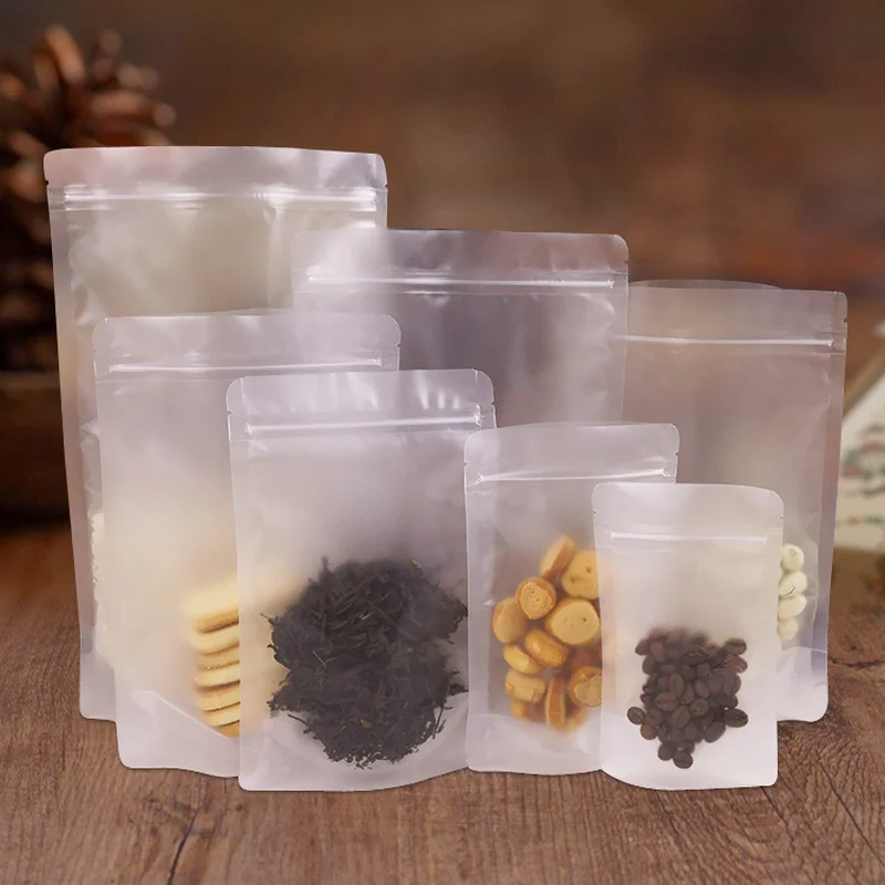 

100pcs Frosted transparent candy food dried fruit packing bags ziplock sealed stand up small large plastic bag