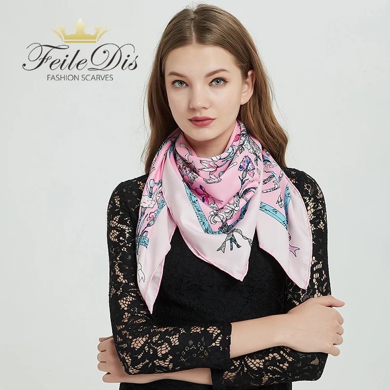 

[FEILEDIS] 2019 Silk Scarf Fashion Women's Shawl Multi-purpose Scarf Double-sided Replacement Use Scarf Series AS011