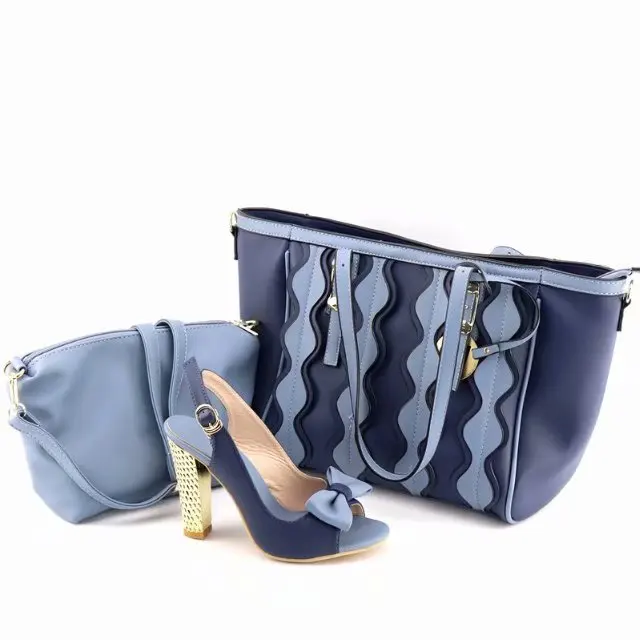 

Beautiful D.blue women pumps and two big bag design african shoes match handbag set for dress V46-2
