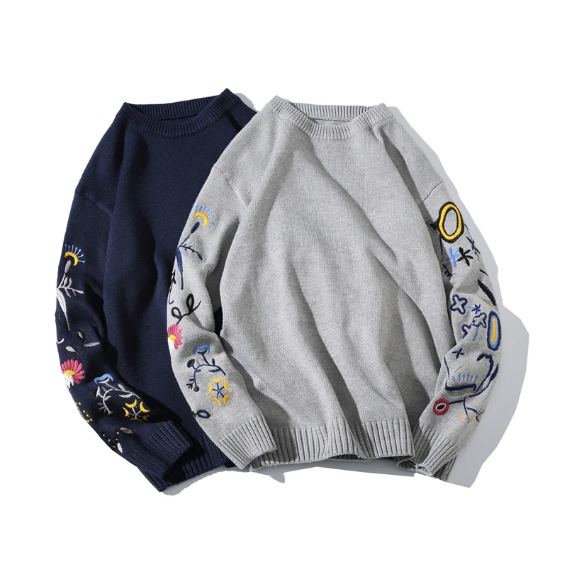 Sweaters men Z5119_P75 ~ kind model * sleeve embroidery flower Men round collar bigger sizes sweater M - 6 xl | Мужская одежда