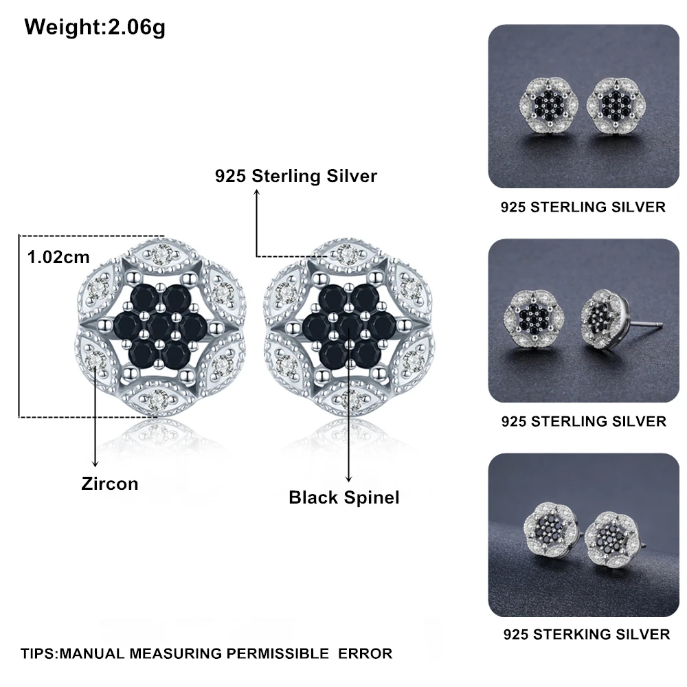 Серьги гвоздики женские из серебра 100% пробы с черной шпинелью|stud earrings|earrings forearrings