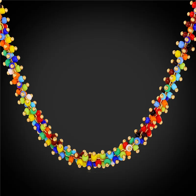 

High Quality Synthetic Coral Beads Necklace Women Bohemian Jewelry Wholesale Yellow Gold Color Colorful Necklace 2016 N1638