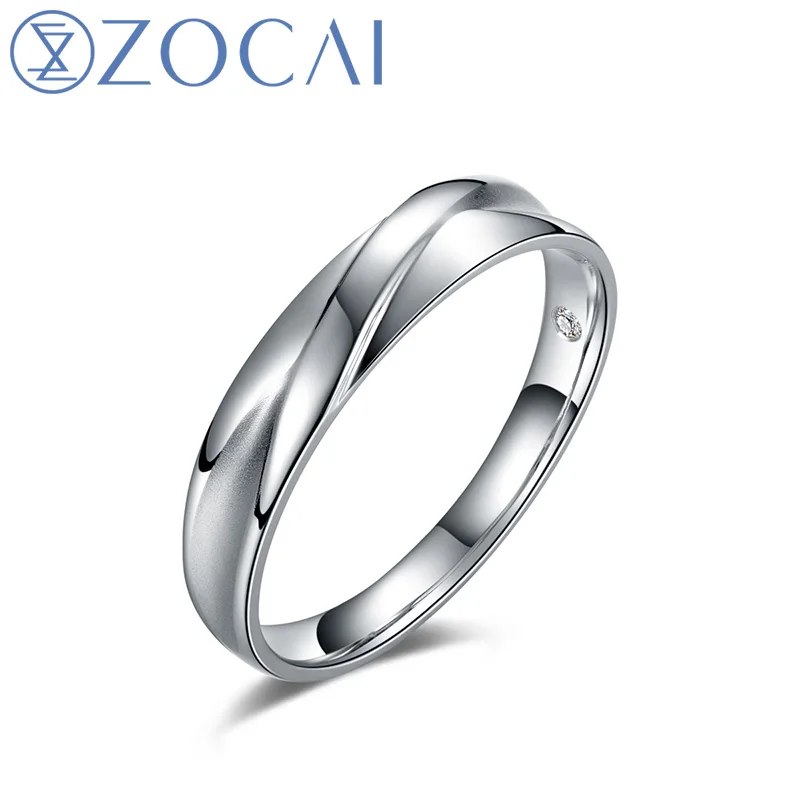Men Ring Обручальные кольца ZOCAI The Moment 0,04 карат с бриллиантами, кольцо из белого золота 18 карат(Au750), кольцо с бриллиантами Q00153AB - Цвет камня: Men Ring