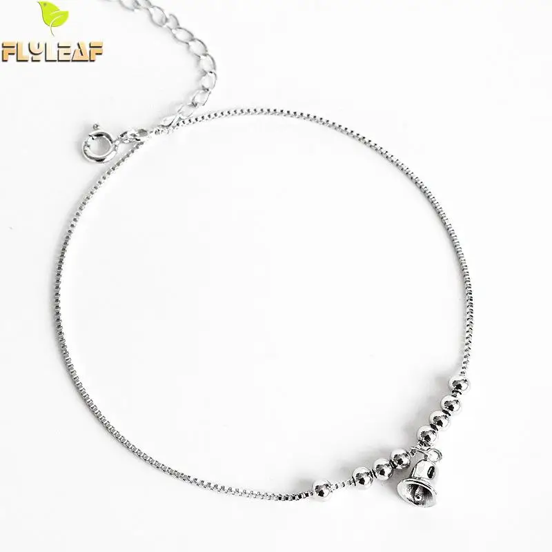 

Flyleaf Wind Chime Bell Beads Authentic Real 925 Sterling Silver Anklets For Women Fashion Girl Ankle Fine Jewelry Enkelbandje