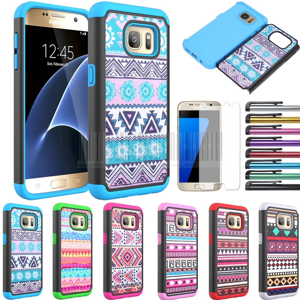 Shockproof Tribal Totem Armor Hard Back Case Fundas For Samsung Galaxy S7 Edge G935 Cover With Films+Stylus |