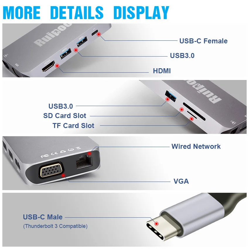 Док станция 10 в 1 с usb type c на hdmi vga RJ45 USB3.0 SD TF разъемом и 3 5 мм AUX кабелем PD аудио видео