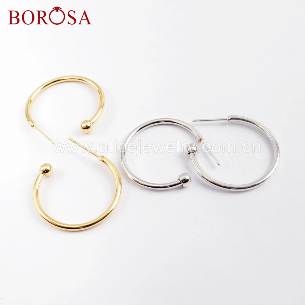 

BOROSA 25 пар золотого/серебряного цвета 26x27 мм открытые круглые латунные металлические ювелирные изделия находка для висячих сережек ювелирны...