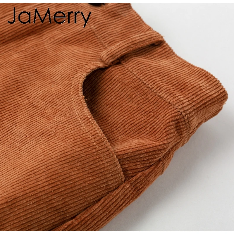 JaMerry Vintage corduroy high waist shorts bottoms women Casual streetwear shorts female Loose summer button short shorts