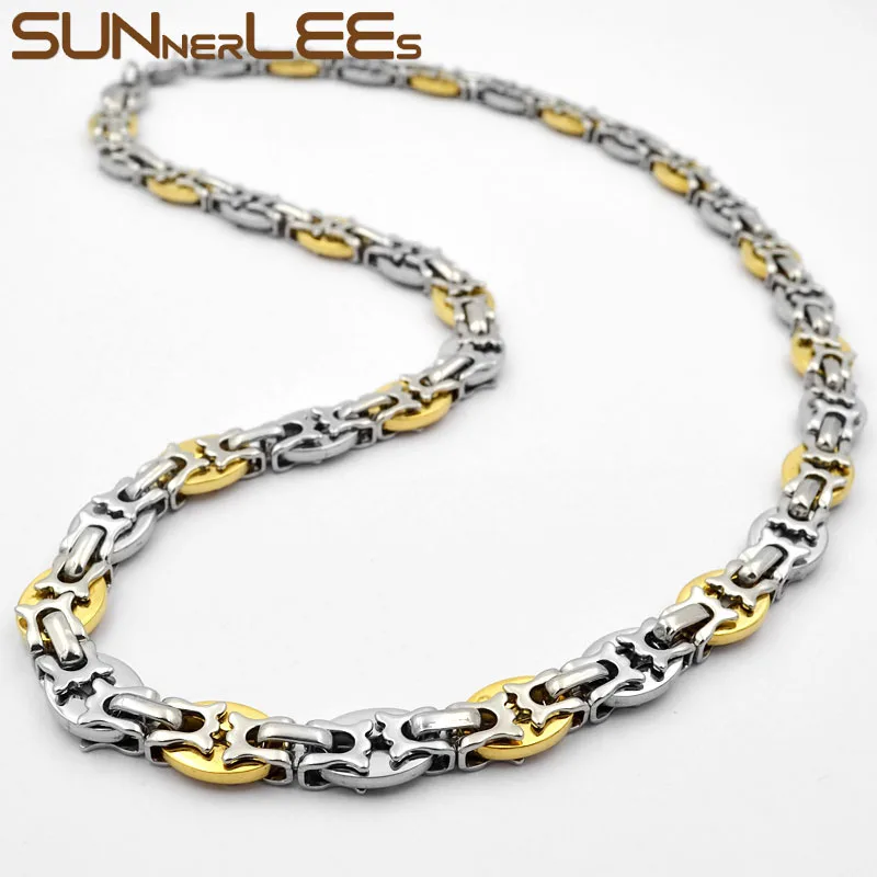 SUNNERLEES 316L ожерелье из нержавеющей стали 10 мм Геометрическая Византийская цепочка