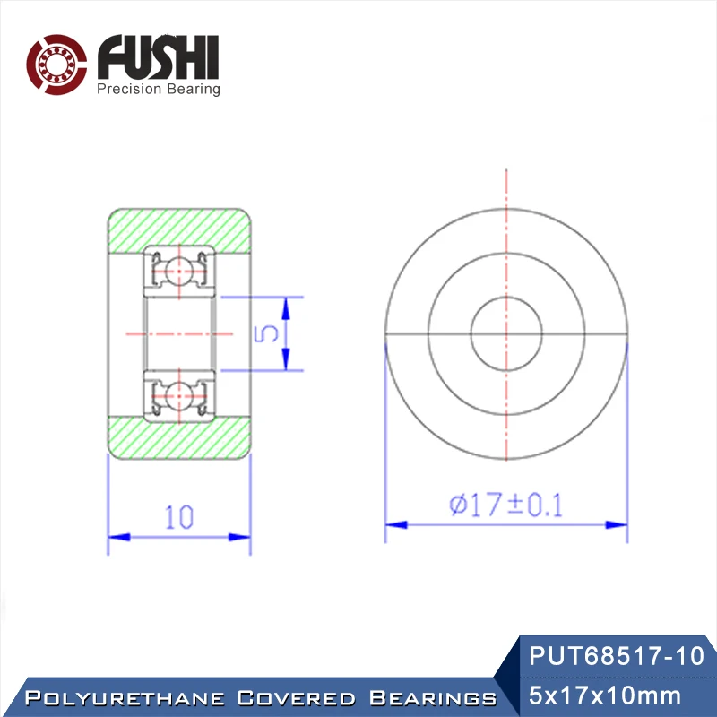 ПУ 685 полиуретановые Подшипники 5*17*10 мм (2 шт) вал 5 мм PU68517-10 Уретановые крышки PU685 подшипники (art.: 7a75c349a) - 7a75c349a