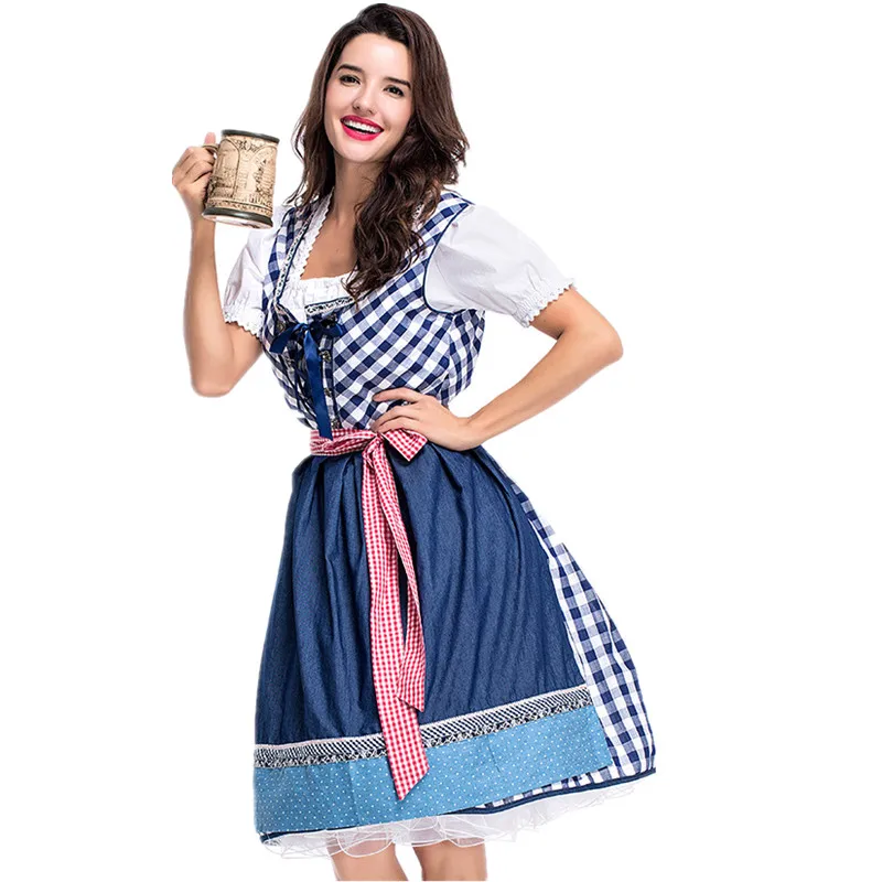 Германия женское пиво oktoberfest костюм Хэллоуин Баварская горничная платье ретро-корт вечерние женская одежда