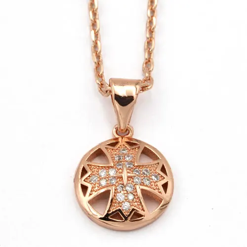 SUNNERLEES Fashion Jewelry Women Girls Cubic Zirconia Shield Cross Rose Gold Color Pendant Necklace Optional Chain P62 R | Украшения и