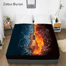 3D HD Digital Print Custom Bed Sheet With Elastic,Fitted Sheet Twin/Queen/King,Ice fire guitar Mattress Cover 150/180/160x200
