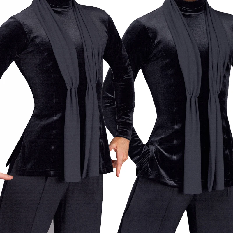 Fantasia, рубашки для латинских танцев, Мужская черная рубашка с длинным рукавом, мужские топы для бальных танцев, Самба-ча, одежда для выступлений, DN7017